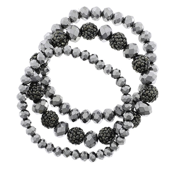 3 Row Glass & Pave Ball Bracelet Set - Picture 2 of 2